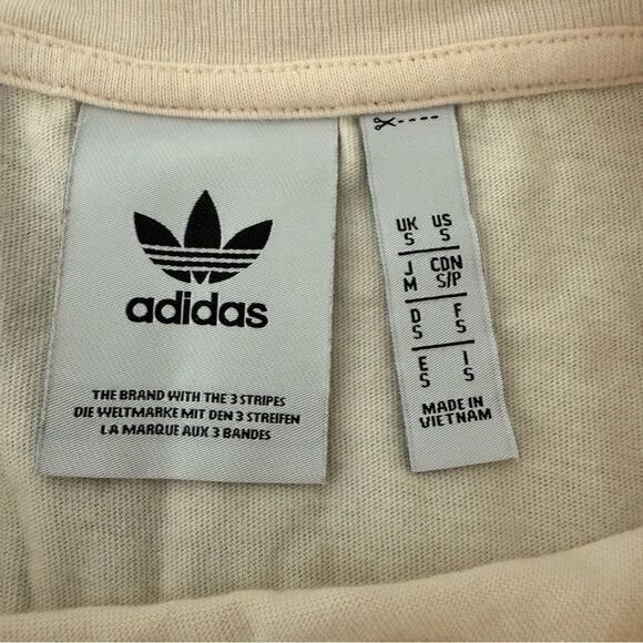 Adidas T-Shirt Mens Sz S Ivory Crewneck Embroidered Trefoil Logo RARE - Picture 8 of 13